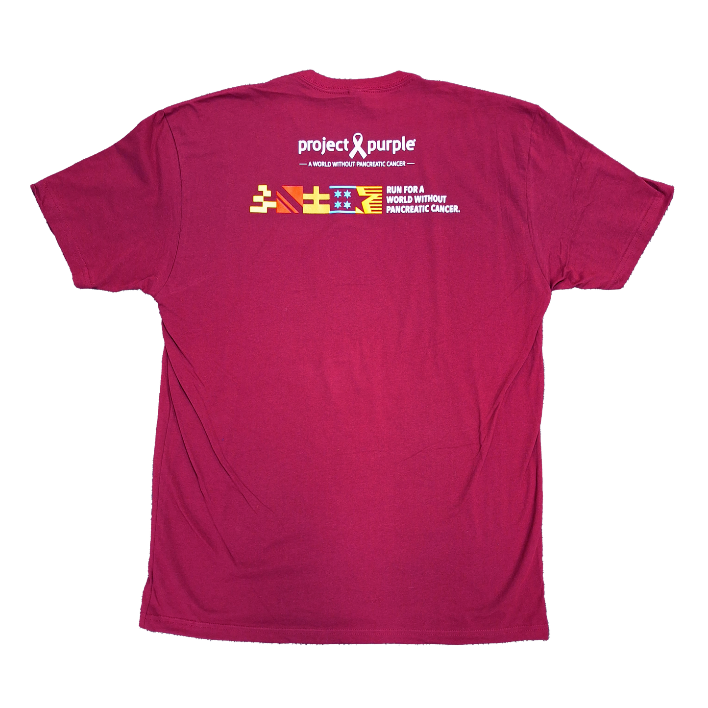 maroon shirt with project purple logo short sleeve