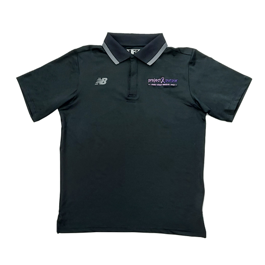 Black New Balance Golf Shirt with Project Purple Logo