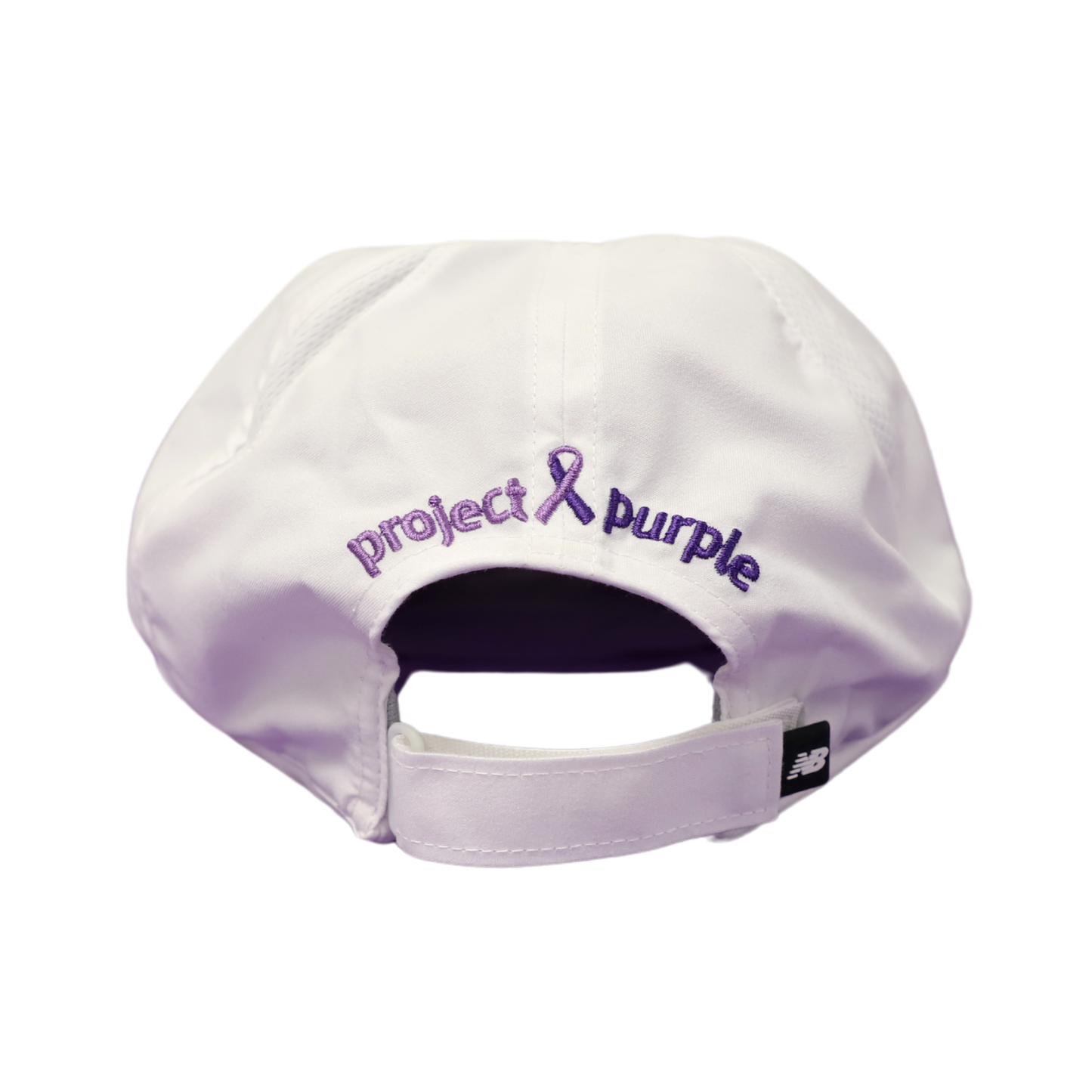 new balance project purple logo white hat back view