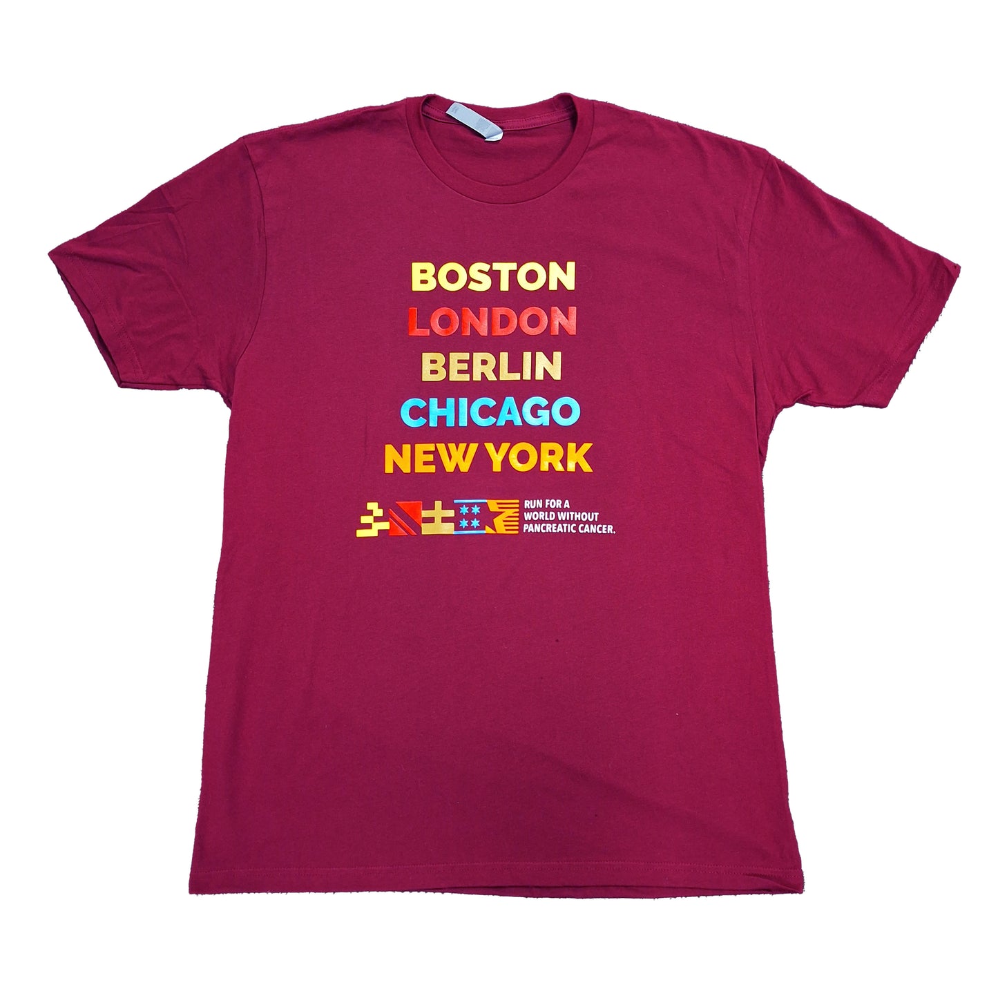 maroon short sleeve shirt with marathon cities