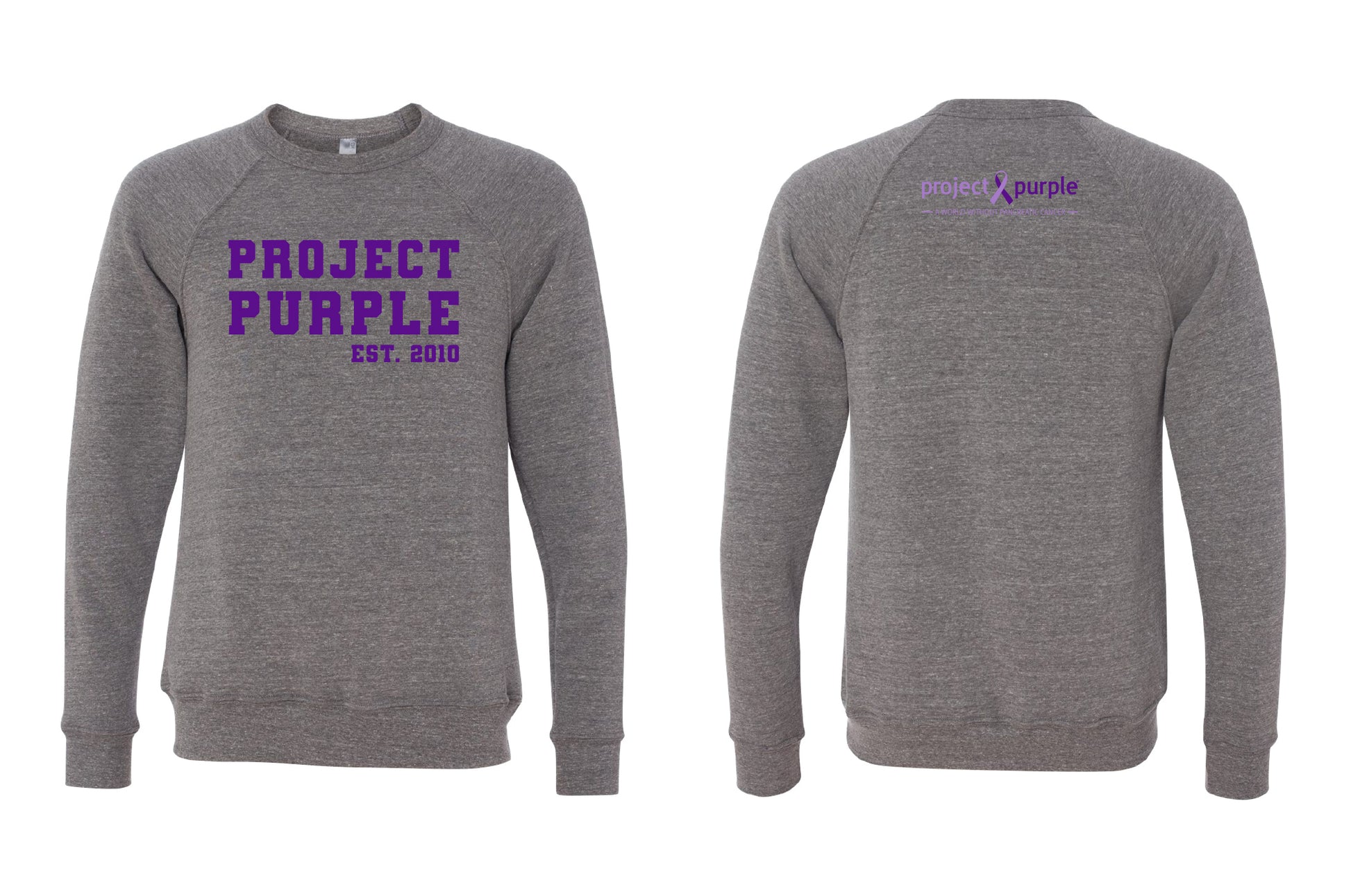 Front and Back Gray Crew Neck sweater with Purple Project Purple Logo