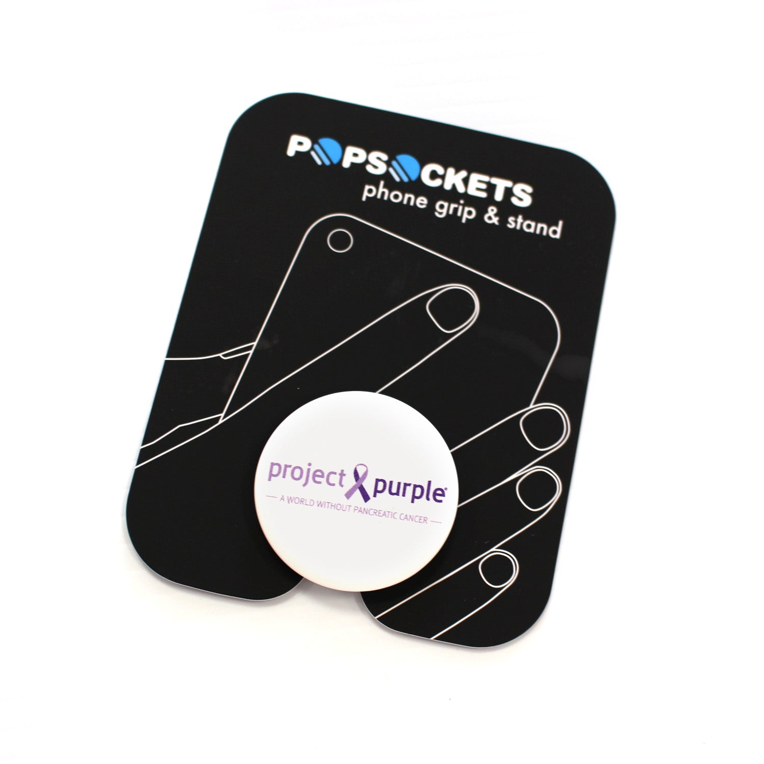 Tilted Front View White project purple pop socket with Purple logo