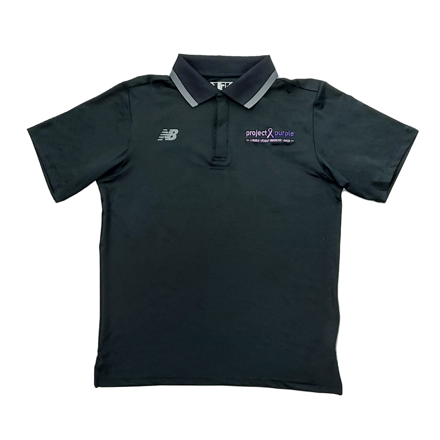 Black New Balance Golf Shirt with Project Purple Logo